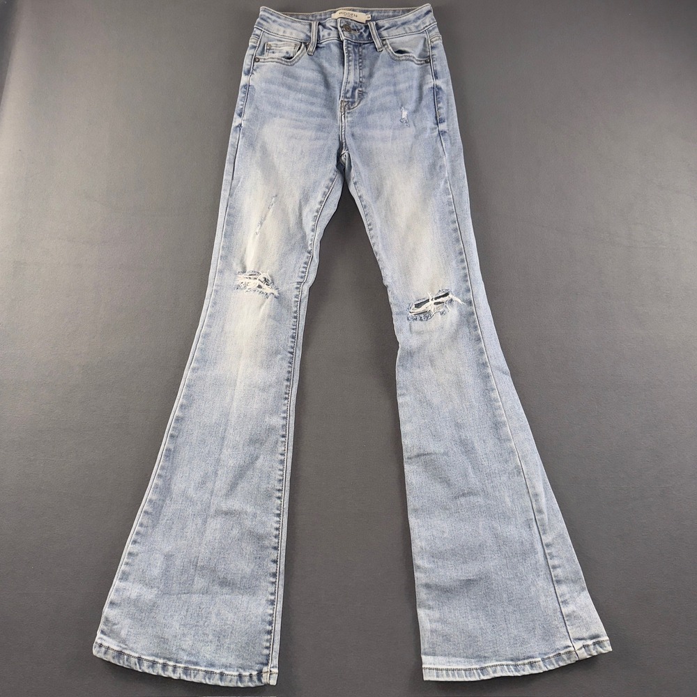 Hidden Jeans Los Angeles Light Wash High Rise Distressed Flare Jeans 24 HD3104